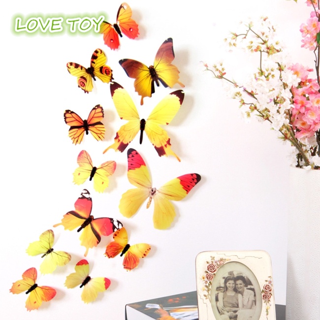 Nkodok 12Pcs 3D Wall Stickers Fridge Magnet Butterflies DIY Sticker Home Decor Kids Rooms Wall Decoration
