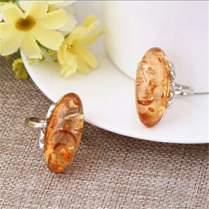 Nhẫn Đá Hổ Phách Hình oval Kích Cỡ 6-10