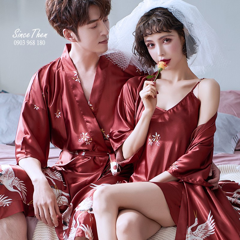 Đồ ngủ đôi tân hôn lụa hồng hạc, Pyjama đôi nam nữ tân hôn lãng mạn, quà cưới ý nghĩa - Since Then