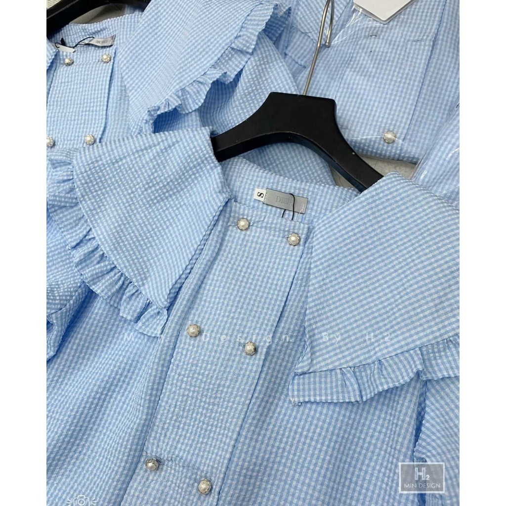 Áo sơ mi cổ viền bèo khuy ngọc 2 màu hot