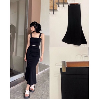 Chân váy đen midi body thun đuôi cá