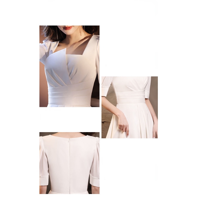 Đầm trắng ôm eo cao lệch tà thời trang mùa thu 2021