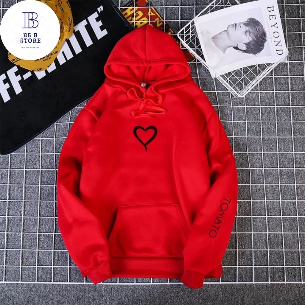 ÁO HOODIE NỈ UNISEX IN TRÁI TYM TOMATO CỰC ĐẸP