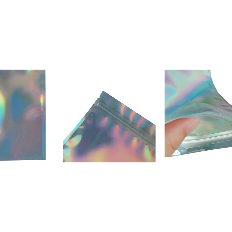 100Pcs Holographic Nhôm Foil Glitter Túi Phía Trước Trong Suốt / Mặt Sau Khóa Kéo Mù Tự Niêm Phong Túi Niêm Phong Nhiệt Holographic Aluminium Foil Glitter Bag Front Transparent/ Back Blind Zipper Self Sealing Heat Seal Pouch