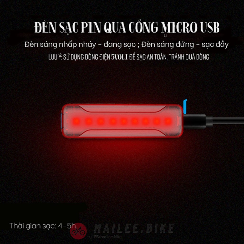Đèn Hậu Cảnh Báo Xe Đạp Đèn Đuôi Xe Đạp Siêu Sáng Chống Nước Sạc Điện Usb Siêu Bền Cao Cấp Với 6 Chế Độ Sáng