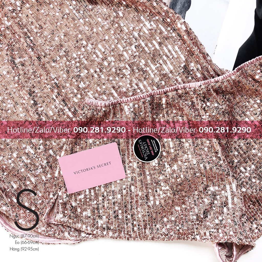 Size S - Bộ đồ ngủ 2 dây quần ngắn, màu hồng kết cườm sành điệu, Sequin Cami Set - Victoria's Secret USA