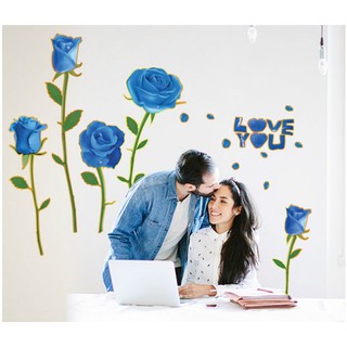 Decal dán tường hoa hồng xanh