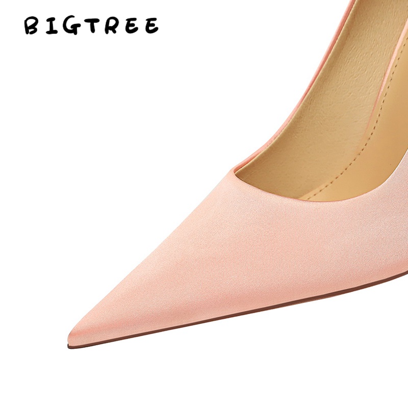 Giày cao gót BIGTREE 3391-6 10cm satin mũi nhọn phong cách Âu Mỹ thời trang quyến rũ dành cho nữ