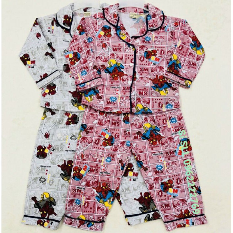 7-28kg Set Bộ Pijama Dài Cho Bé Trai Họa Tiết Người Nhện