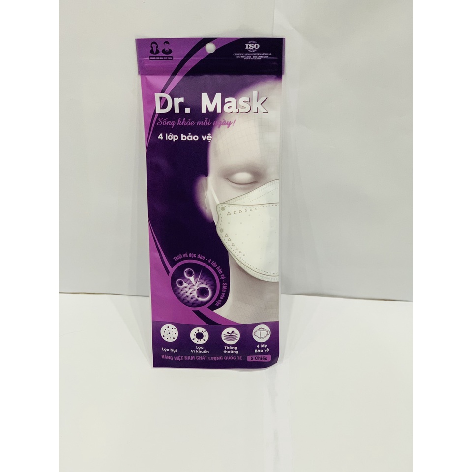 Túi 5 Chiếc Khẩu Trang 4 Lớp Bảo Vệ Thông Minh 4DS1 Dr Mask Lọc Bụi , Lọc Vi Khuẩn Nút Tai Thông Minh