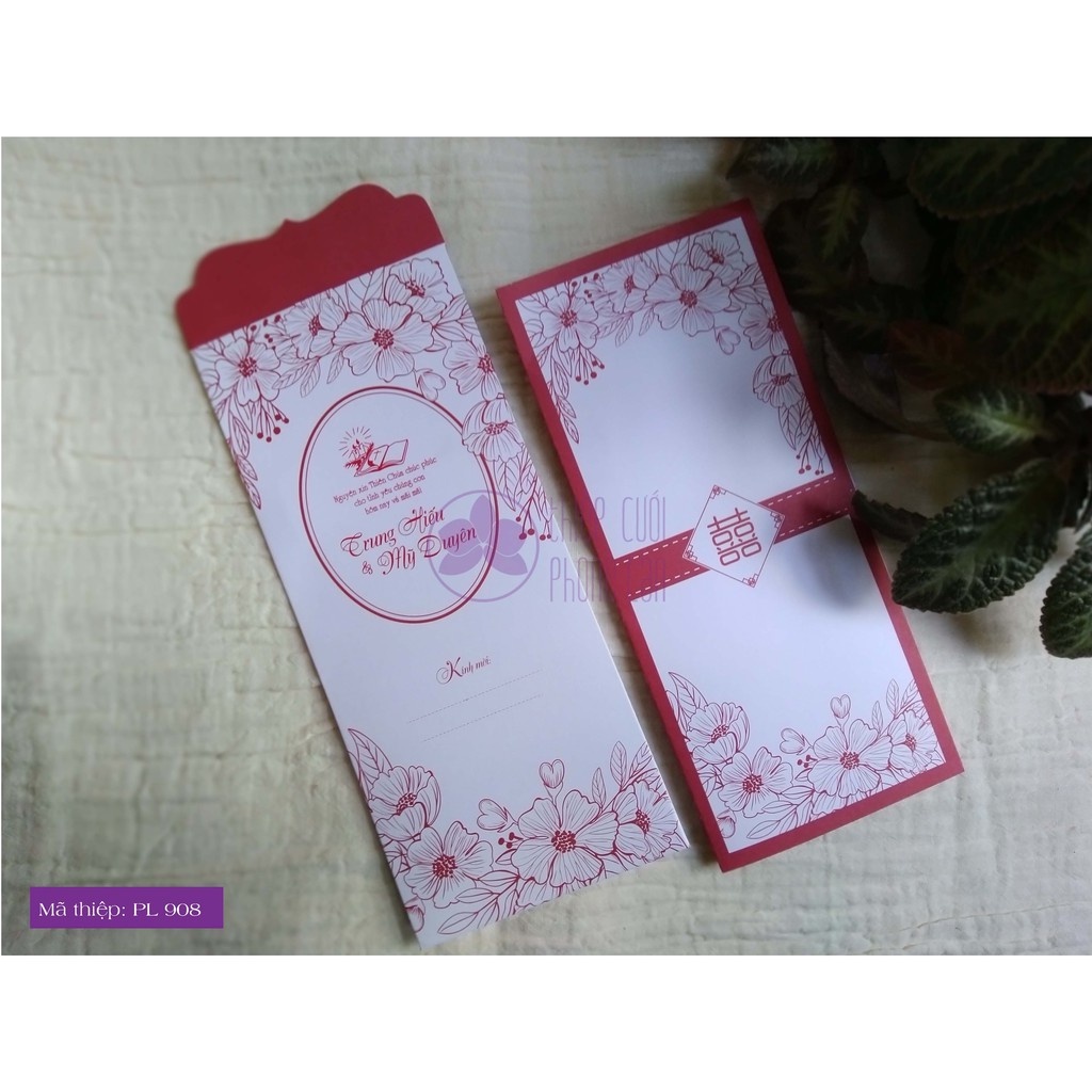 Thiệp cưới chủ đề Vườn Yêu, tông màu đỏ, hiện đại kết hợp truyền thống (PL908)