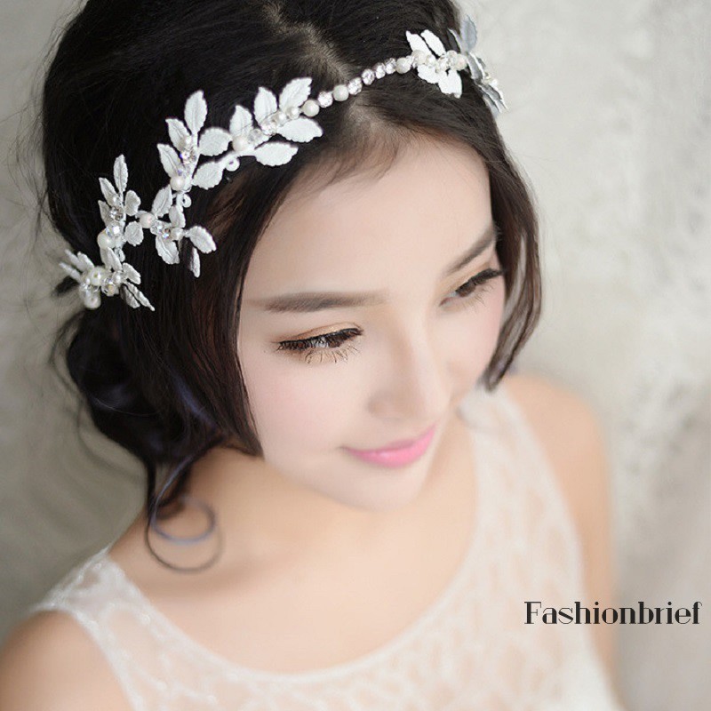 Dây cài tóc kim loại đính ngọc trai giả sang trọng cho cô dâu