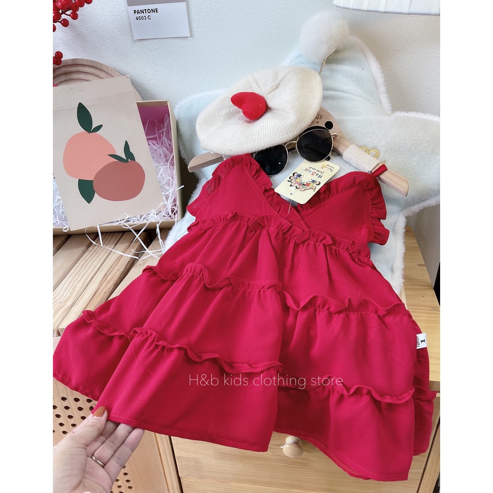 Váy đỏ tầng 2 dây bé gái
