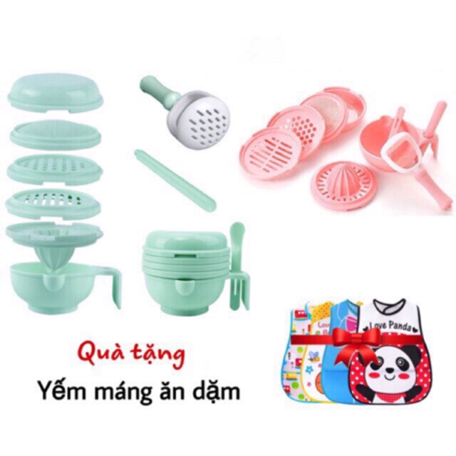 (Tặng yếm máng) Bộ chế biến ăn dặm kiểu Nhật 9 dụng cụ