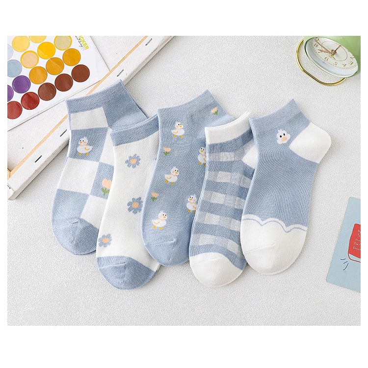 Vớ nữ cổ ngắn set 5 đôi phong cách hàn quốc chất cotton có túi zip covolacotat
