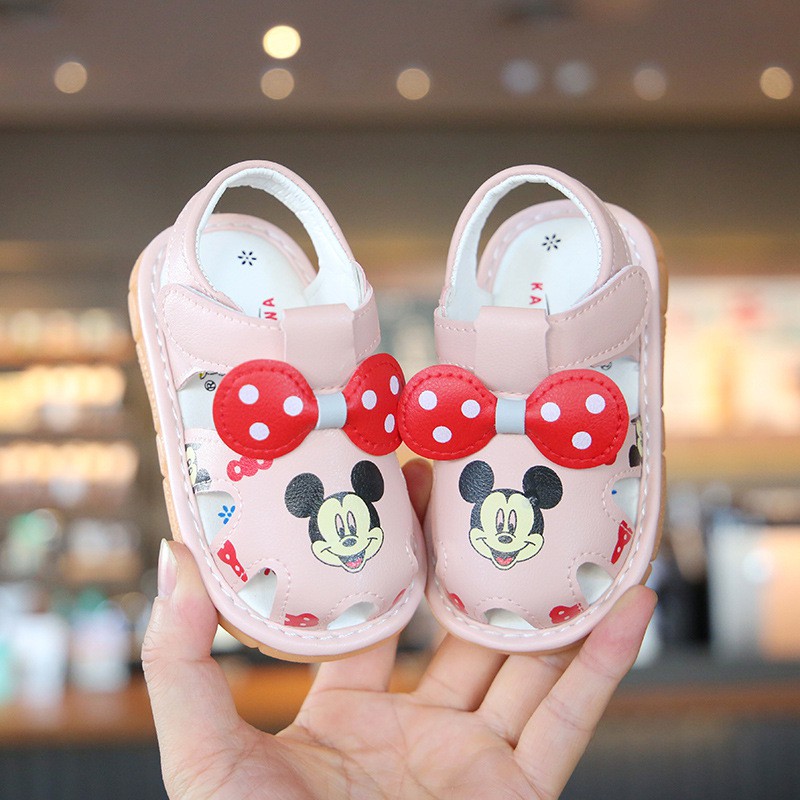 Giày sandal quai dán cho bé gái hình chuột cute, đế mềm cao cấp