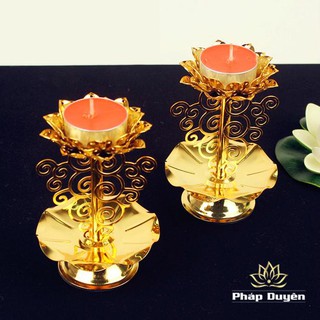 Đế nến đồng chân cao màu vàng
