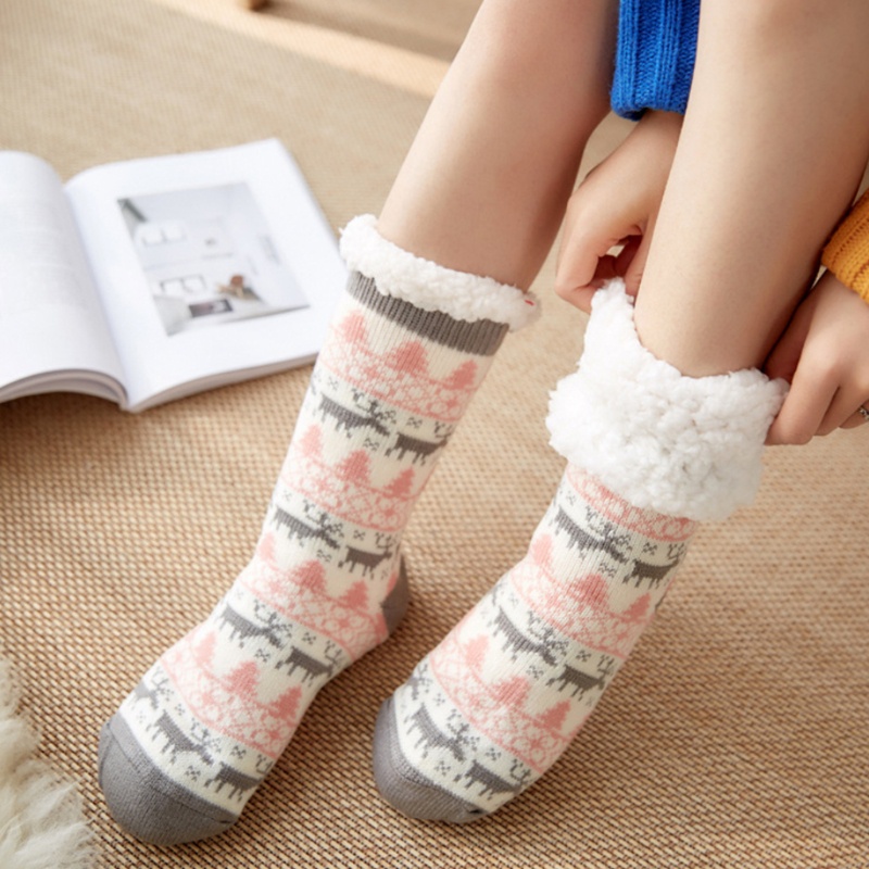 Xiangbao Vớ Lông Cừu Lót Xù In Hình Trái Tim Tuần Lộc Giáng Sinh Cho Nữ Wa