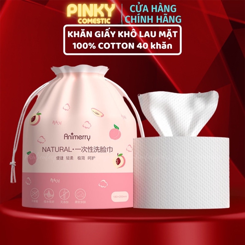 Khăn giấy lau mặt ANIMERRY 40 cái 100% COTTON tự nhiên  Khăn khô dùng 1 lần lau mặt tẩy trang mềm mại PLTPINKY
