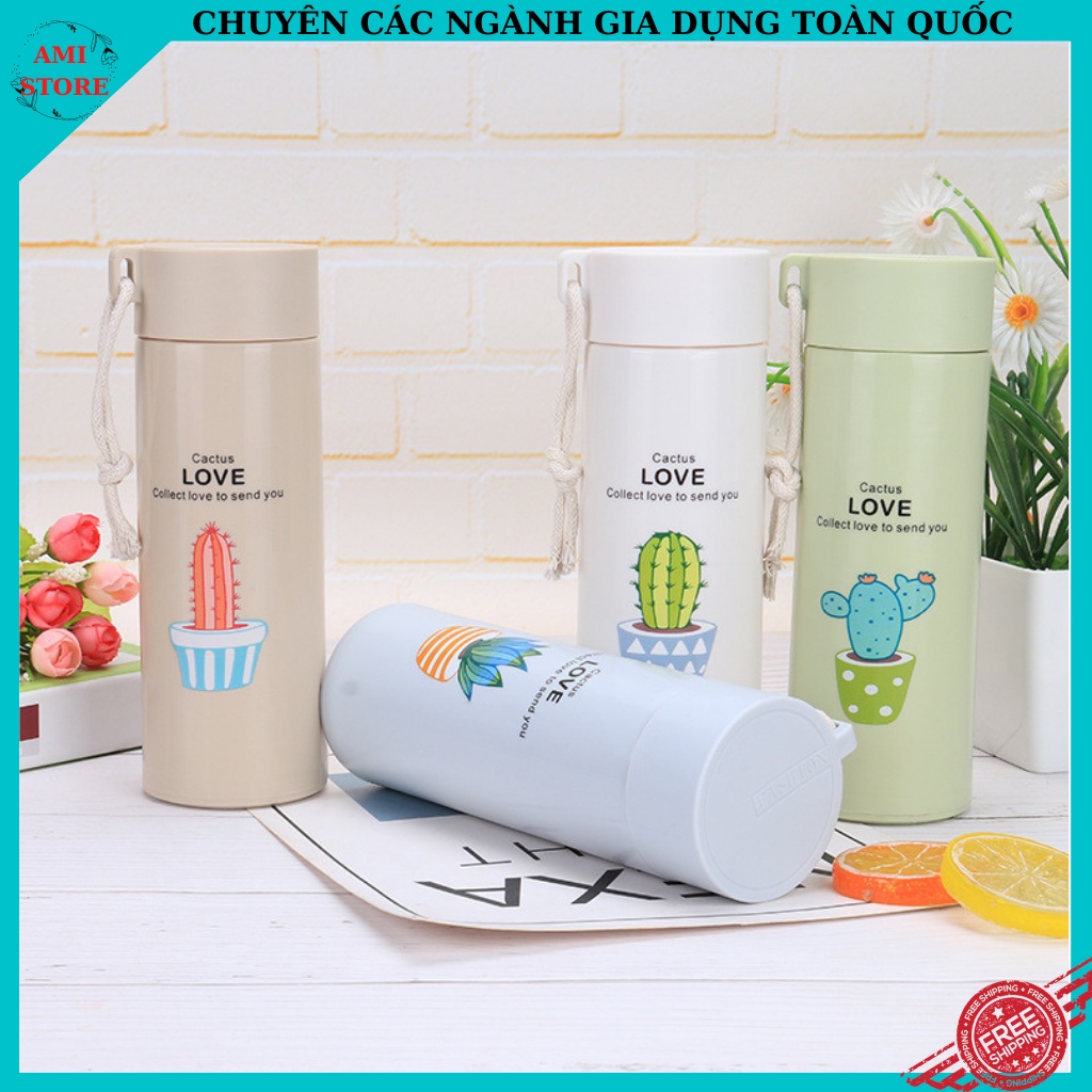 Binh đựng nước giữ nhiệt thủy tinh xương rồng nhiều màu sắc 500ML