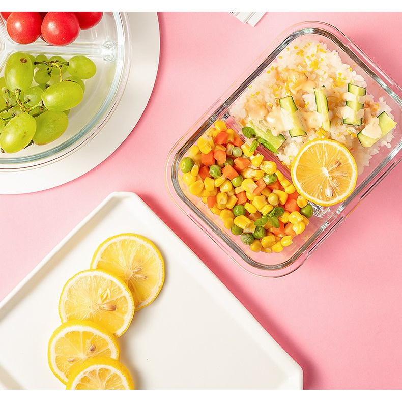 Bộ hộp cơm, đựng đồ ăn văn phòng bằng thủy tinh hình chữ nhật cao cấp, chịu nhiệt (Dùng được lò vi sóng) 1000ml | BigBuy360 - bigbuy360.vn
