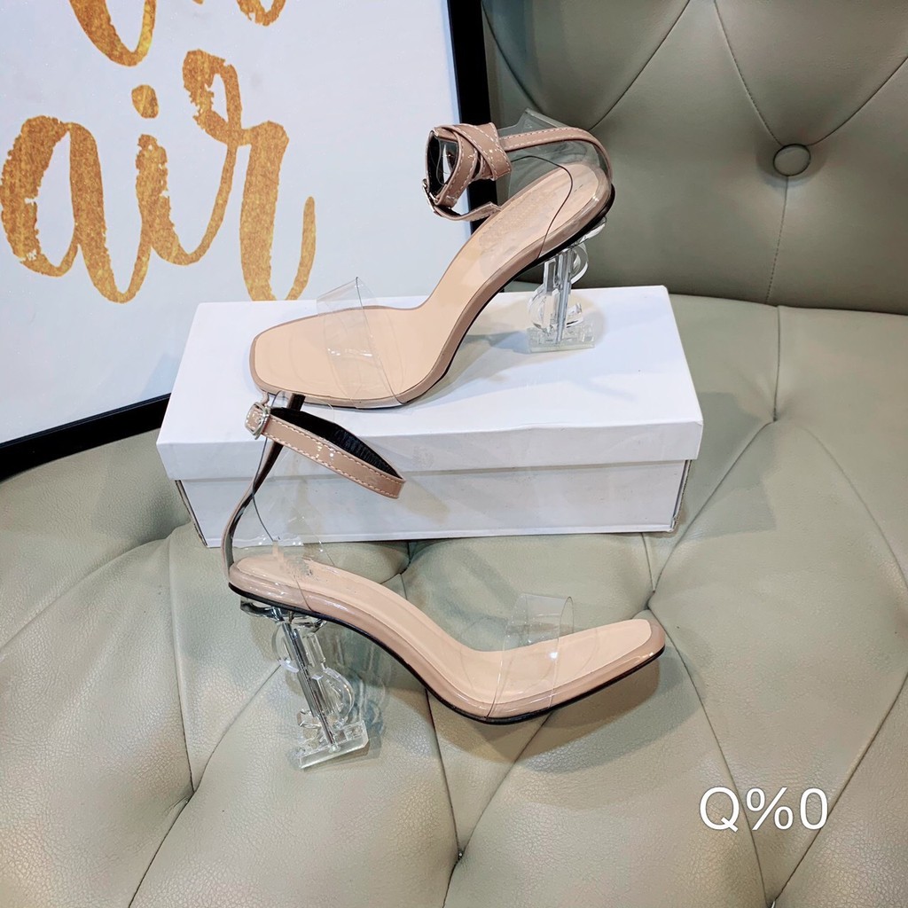[Mã FASHIONG10 giảm 10k đơn 50k] Giày Sandal cao gót 9p quai trong gót trong chữ S siêu đẹp | WebRaoVat - webraovat.net.vn