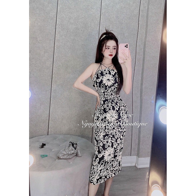 [Mẩu Mới] Đầm Body In Họa Tiết Hoa Lá
