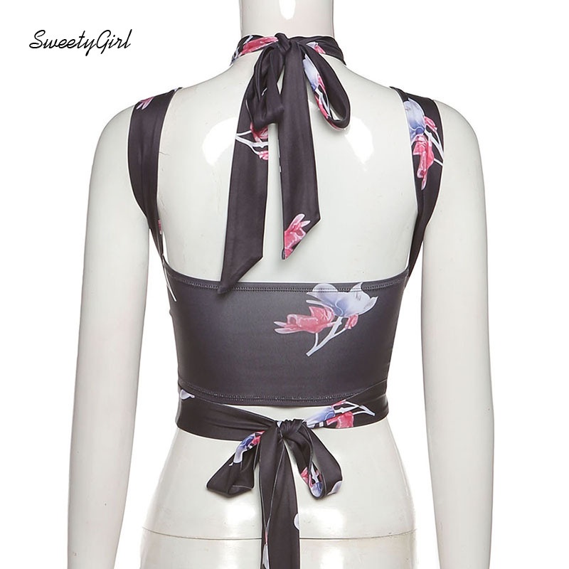 Áo Hai Dây Ôm Dáng Hở Lưng In Họa Tiết Hoa Thời Trang Quyến Rũ Dành Cho Nữ