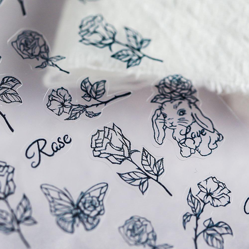 Miếng Dán Trang Trí Móng Tay Hình Hoa Hồng Và Bướm Màu Đen