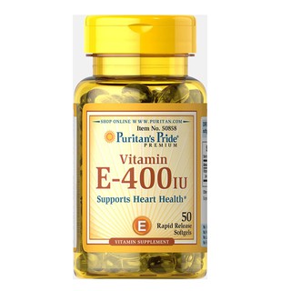 Viên uống bổ sung Vitamin E giúp đẹp da, chống lão hóa, hỗ trợ hệ tim mạch Puritan's Pride Vitamin E 400 IU 50 viên