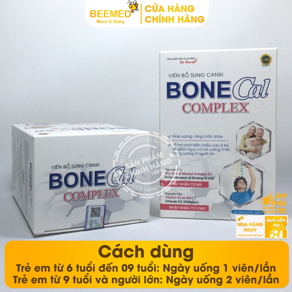 Bổ sung Canxi từ sữa Bone Cal Comlex, giảm loãng xương, còi xương ở trẻ em và người lớn, có thêm D3 K2 Hộp 30v