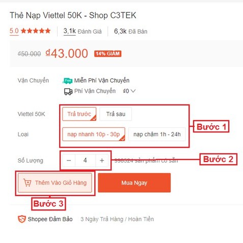 Thẻ Nạp Viettel 20K - Shop C3TEK