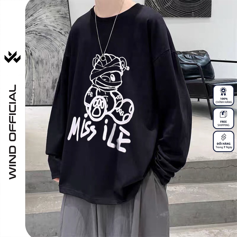 Áo thun tay dài WIIS phông unisex form rộng GẤU ILE nam nữ sweater oversize ulzzang