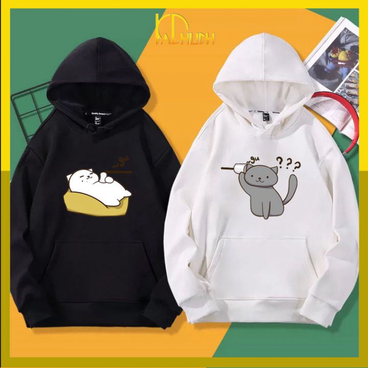ÁO HOODIE CẶP IN MÈO ĐÀM THOẠI DỄ THƯƠNG