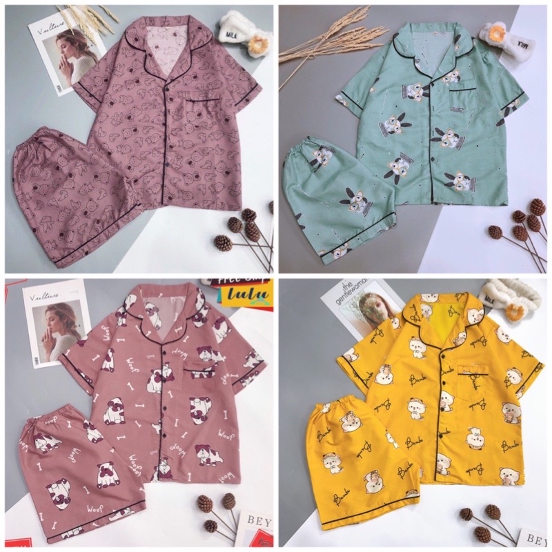 [Kate mềm] Bộ Pijama đùi chất Kate mềm freesize&lt;60kg