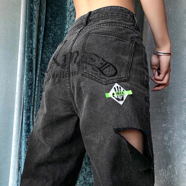 ♝Quần Dài Rách Gối Thêu Chữ Thời Trang Cho Nữ