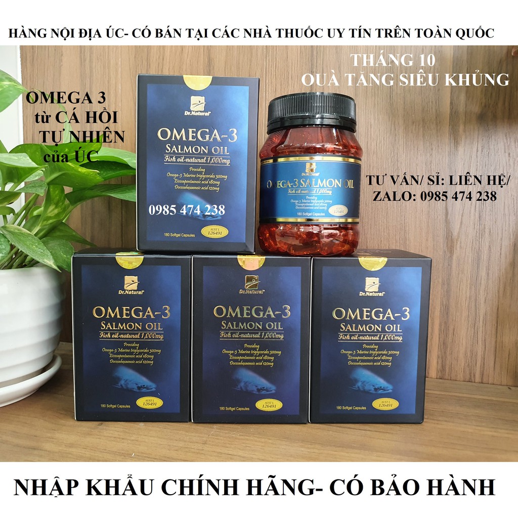 [QUÀ TẶNG + BẢO HÀNH CHÍNH HÃNG] Viên dầu cá Hồi Úc Dr Natural Omega 3 Salmon OiI 1000mg- 180 viên Omega3 Salmon Oil