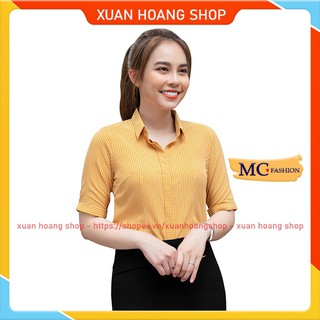 Áo Sơ Mi Nữ Công Sở Kẻ Sọc, Tay Lỡ Lửng Đẹp Mc Fashion, Trắng, Đỏ, Vàng, Size Đủ, Chất Vải Lụa Mát, Co Giãn Nhẹ A630