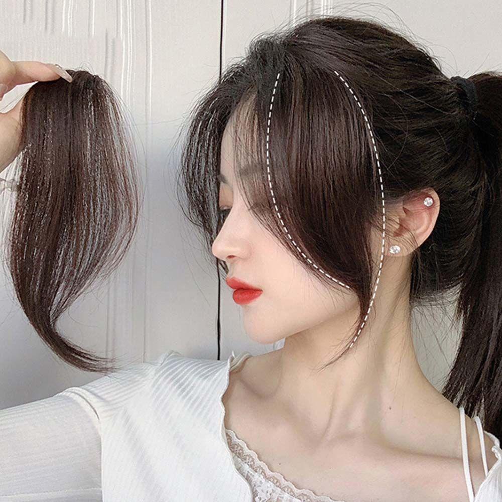 QQMALL Tóc Mái Giả Nối Dài Hai Mặt Bằng Sợi Tổng Hợp Thời Trang Cho Nữ