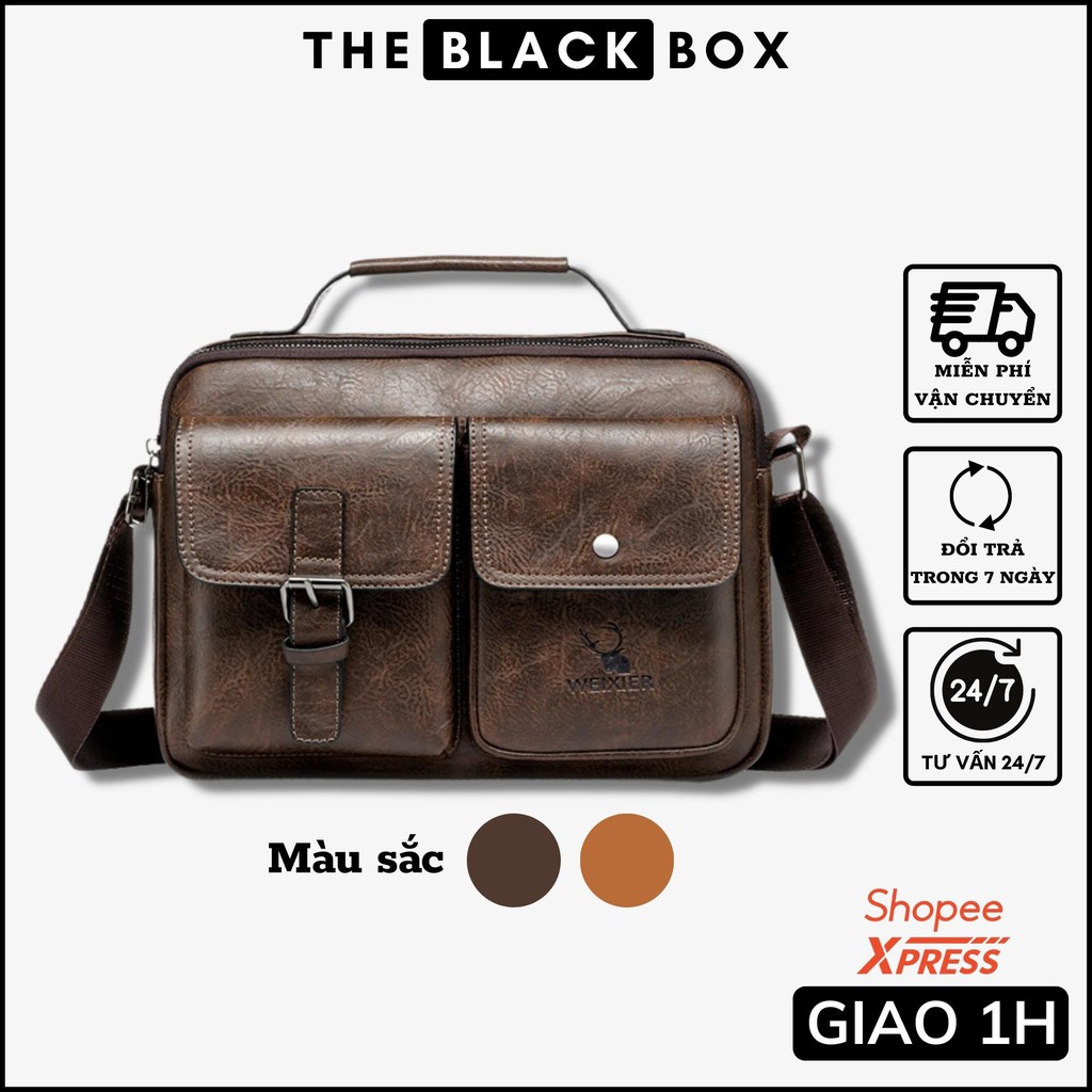 Túi Đeo Chéo Nam WEIXIER Chữ Nhật Da Pu Loại Cao Cấp Sang Trọng Đi Học Văn Phòng Freeship WXD3 - The Black Box