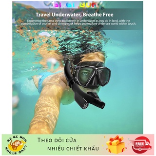 GiGiBomstore Bộ kính lặn ống thở thế hệ mới ngăn nước 100% với 2 van chống sặc , mặt nạ lặn biển mắt kính cường lực
