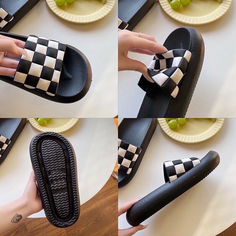 Dép bánh mì quai ngang kẻ caro