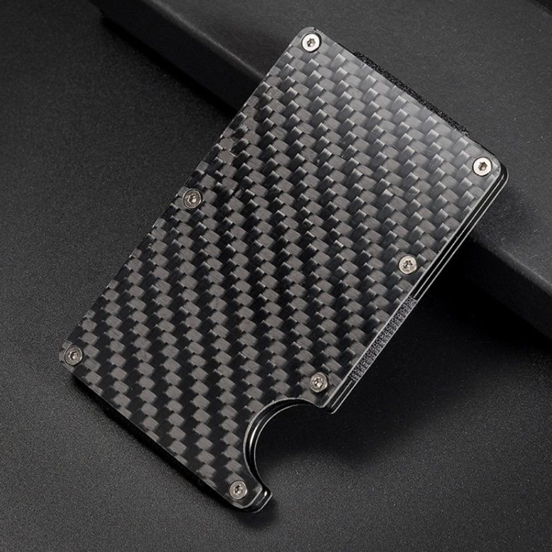 Youyo Ví Đựng Thẻ Tín Dụng RFID Bằng Sợi Carbon Mỏng Có Công Tắc Trượt