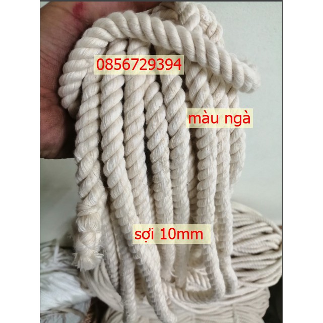 Dây thừng macrame se cotton, dây thừng trang trí size 10mm màu ngà