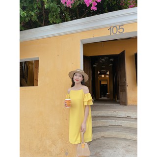 Đầm suông phối tay bèo 2 tầng 20AGAIN DXW0313 thiết kế công sở trẻ trung