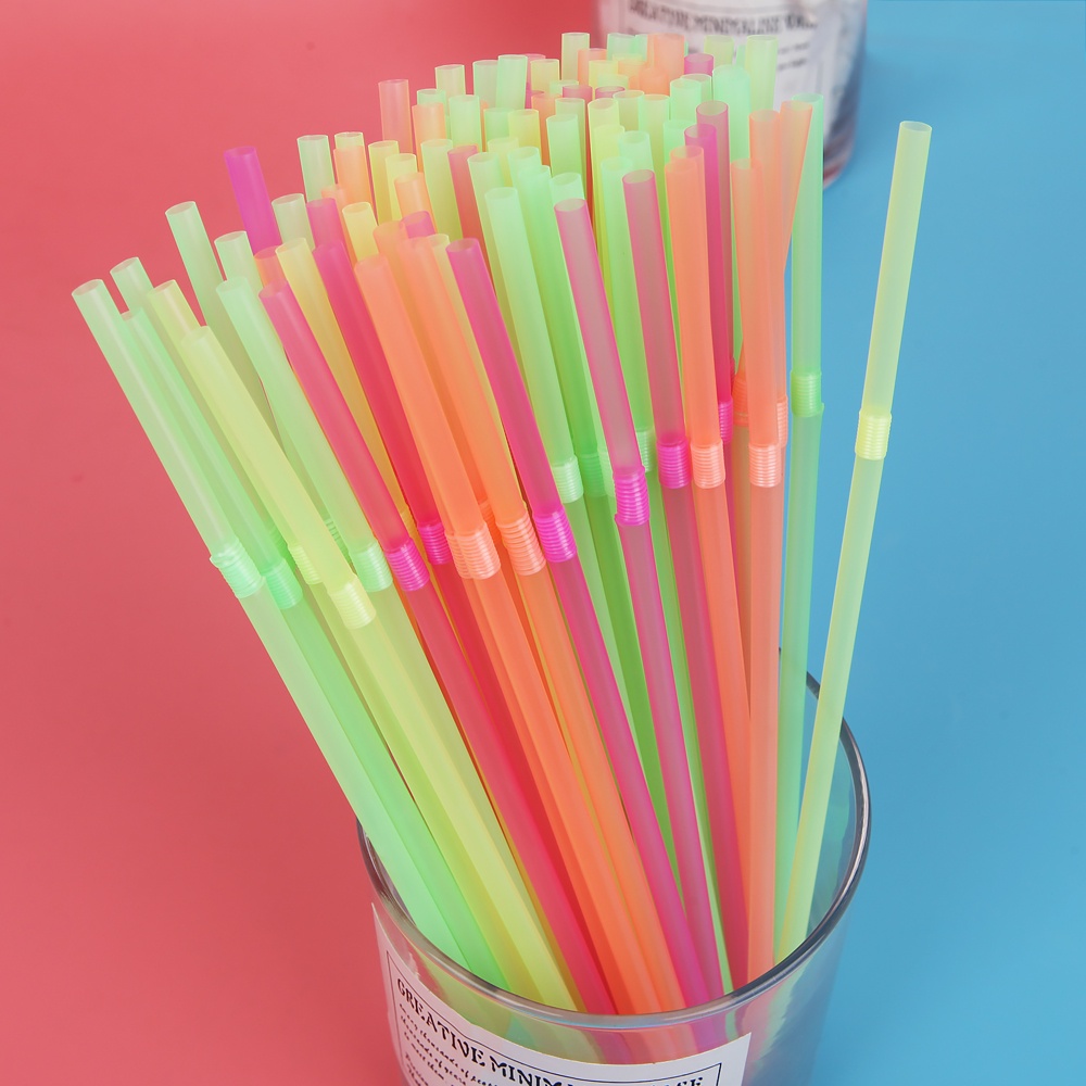 Set 100 ống hút nhựa huỳnh quang 21cm linh hoạt có thể bẻ cong tiện dụng cho các bữa tiệc