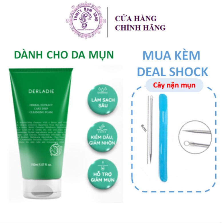 Sữa Rửa Mặt Tràm Trà Derladie Herbal Extract Care Deep Cleansing Foam Sạch Sâu, Kiềm Dầu 150ml