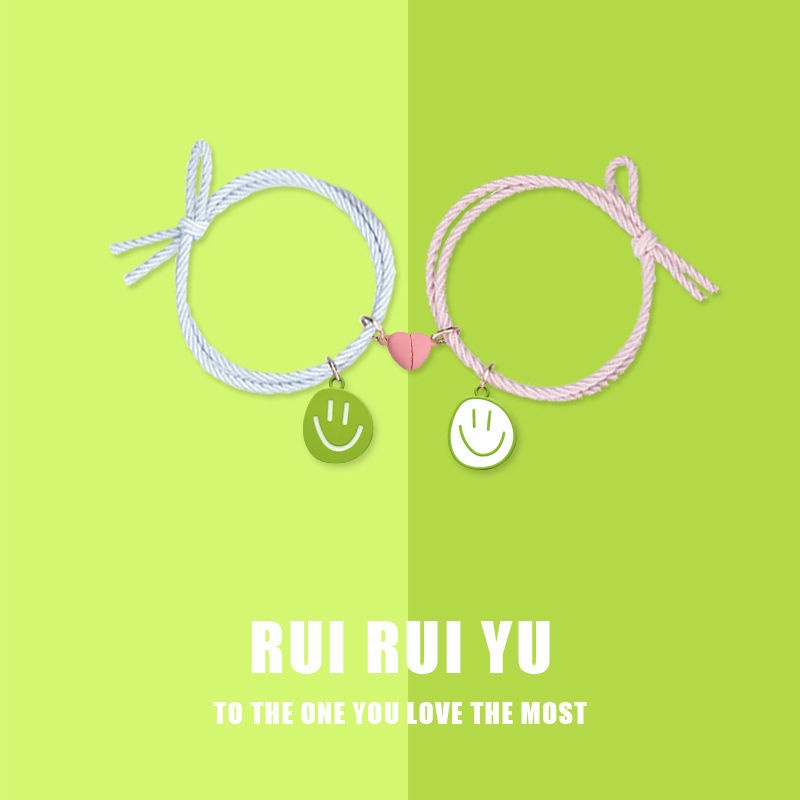 Vòng Tay Gắn Nam Châm Hình Mặt Cười Màu Xanh Dương Ngọt Ngào Và Đáng Yêu Cho Nữ / Cặp Đôi