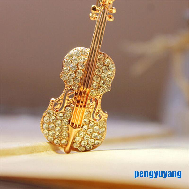 VN (Hàng Mới Về) Trâm Cài Áo Mạ Vàng / Bạc Hình Đàn Violin Đính Đá Thời Trang Cho Nữ
