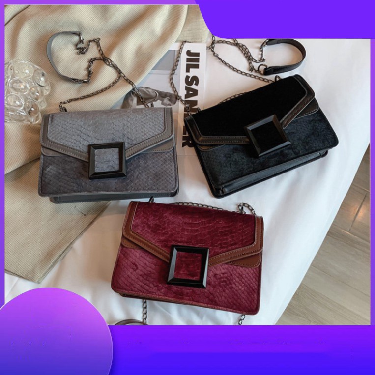 Túi xách nữ đeo chéo khóa vuông vân da rắn lót vải nhung mềm mịn siêu đẹp TX27 túi đeo vai Chip Xinh Bag